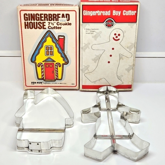 VINTAGE Giant Gingerbread House & Boy Metal Cookie Cutter Set Fox Run Norpro - Picture 1 of 5